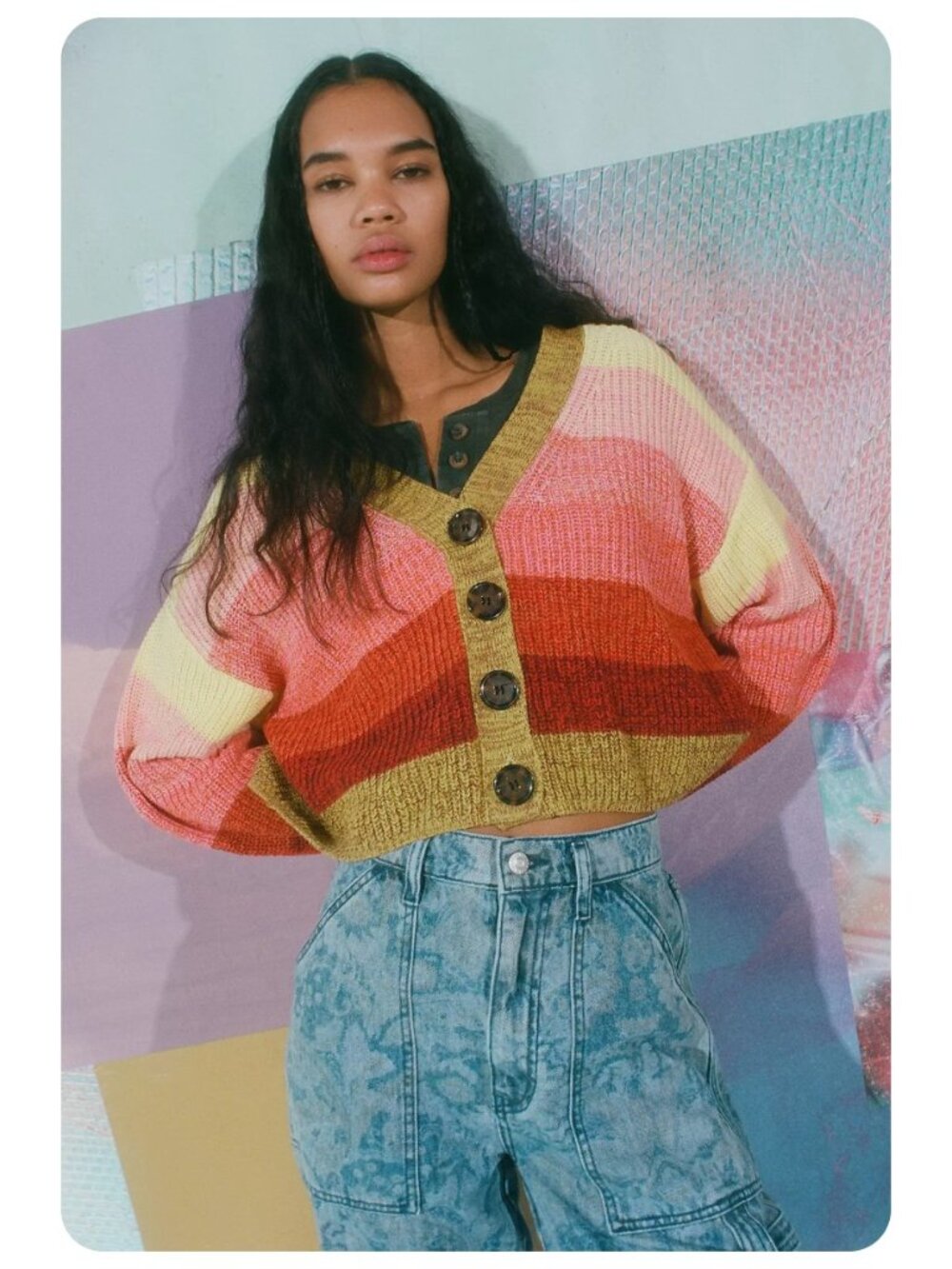 Urban Outfitters Turner Ribbed Cropped Button-Down Cardigan Sweater sz S